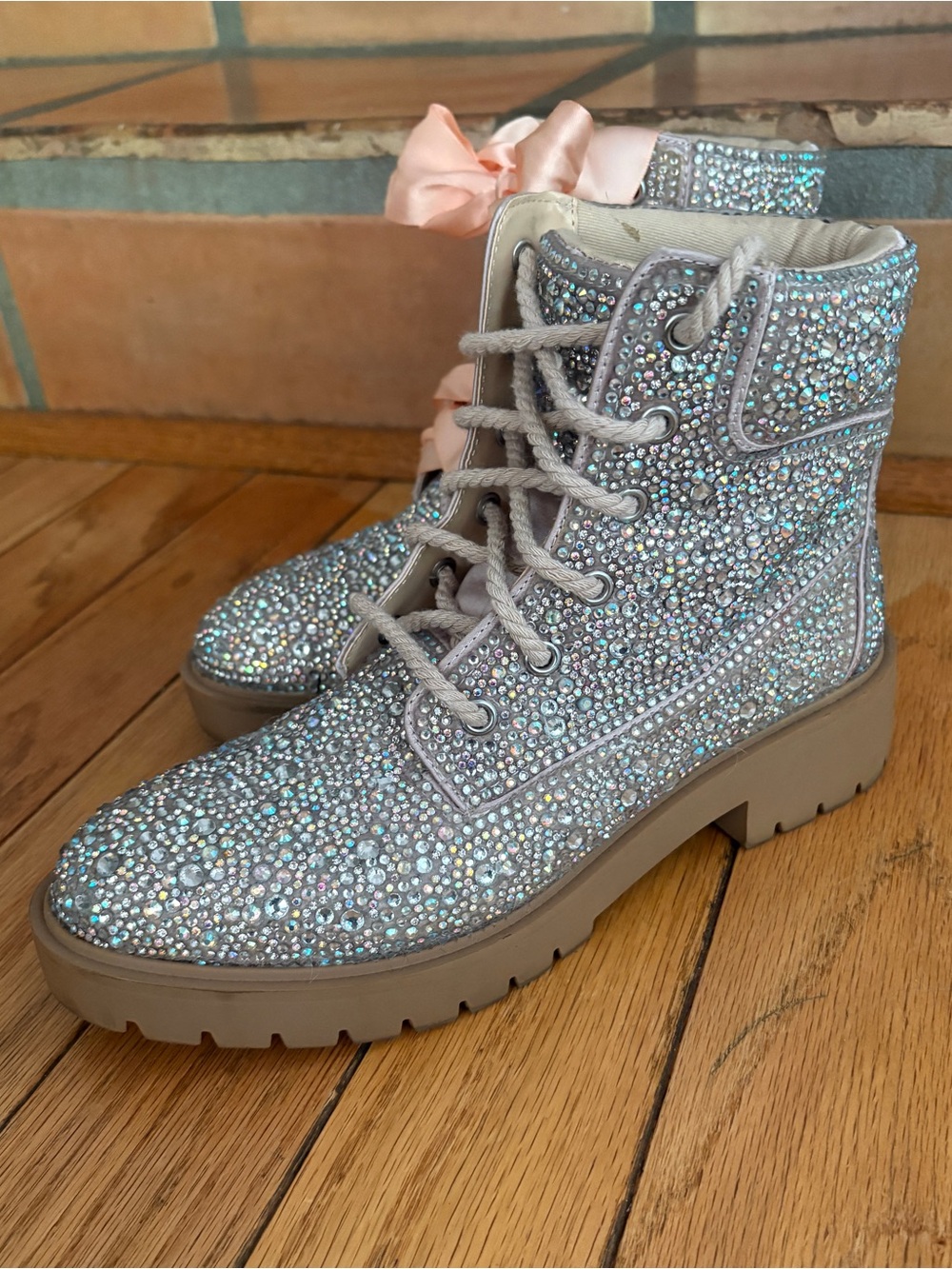 Betsey Johnson Sequined Boots with 2 laces options, Size 8